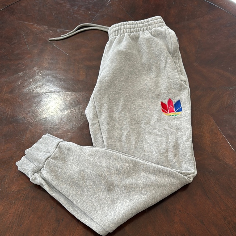 Adidas Gray and Red Joggers with Elastic Waistband